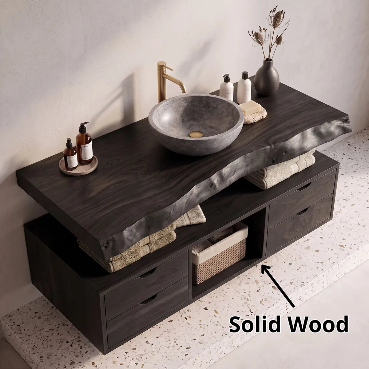 Live Edge Bathroom Vanity | Modern Floating Vanity with Storage Drawers TH003-2PAL7VO