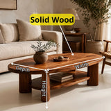 Oval Solid Wood Coffee Table with Storage Shelf | Modern Living Room Center Table TT006-2154