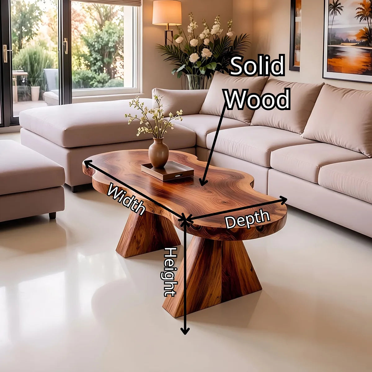 Organic Live Edge Solid Wood Coffee Table | Handcrafted Freeform Center Table for Living Room TT006-3962
