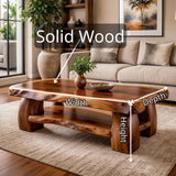 Live Edge Solid Wood Coffee Table with Storage Shelf | Rustic Modern Living Room Table TT006-3814