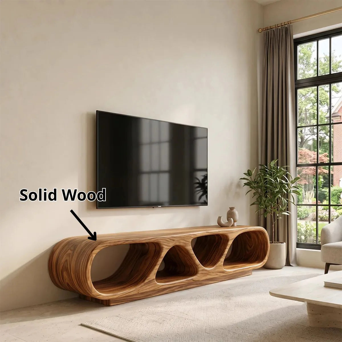 Sculptural TV Stand with Open Shelves | Organic Modern Media Console TH003-5RAR7KU