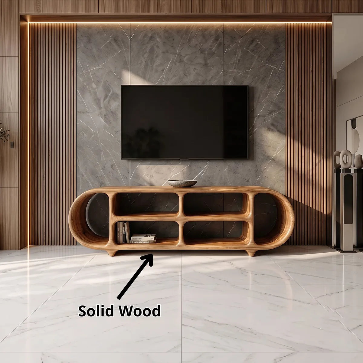 Sculptural TV Stand with Open Shelves | Organic Modern Media Console TH003-2CWG4EI