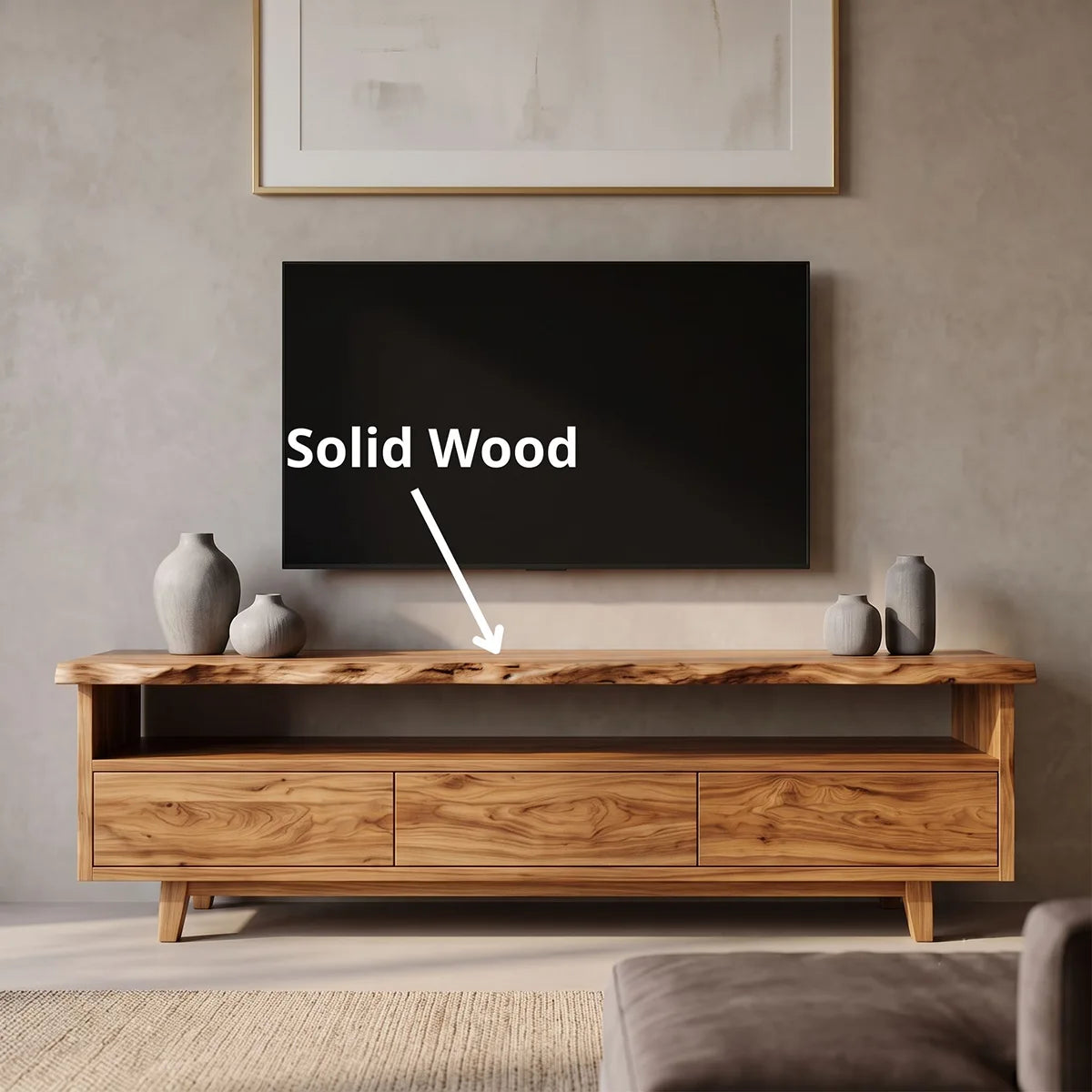 Live Edge TV Stand with 3 Drawers & Open Shelf | Modern Media Console TH003-8RIU4RU