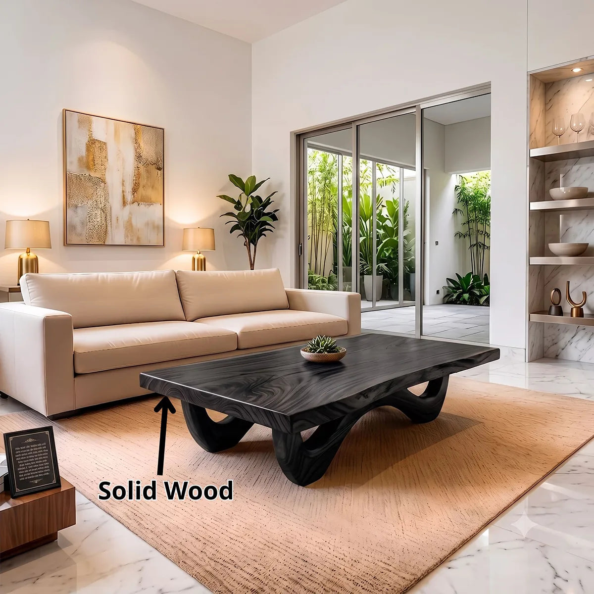 Sculptural Rectangular Coffee Table with Curved Base | Organic Modern Center Table