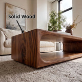 Modern Rectangular Coffee Table with Open Shelf | Rounded Sculptural Design