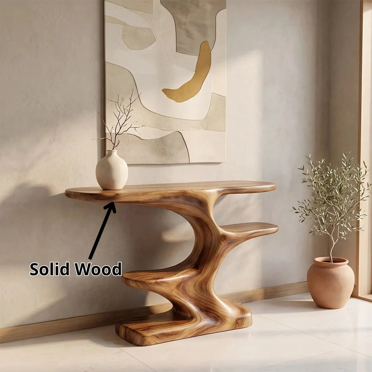 Modern Sculptural Console Table with Shelves | Organic Entryway Console Table for Contemporary Homes TH003-6721