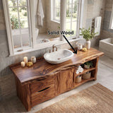 Live Edge Bathroom Vanity with Drawers, Cabinet & Open Shelves | Freestanding Rustic Modern Vanity