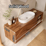 Floating Bathroom Vanity with 2 Doors | Carved Wave Front & Open Storage Shelves