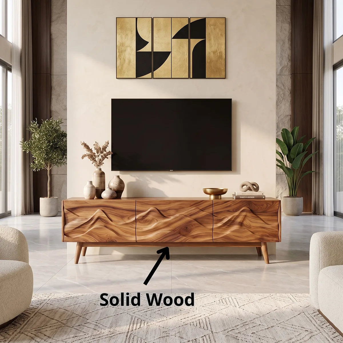 Mountain Relief TV Stand with Dual Cabinets & Center Drawer | Modern Media Console TH003-4KCH4LO