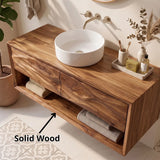 Floating Bathroom Vanity with 2 Sculpted Wave Drawers & Large Open Storage Shelf