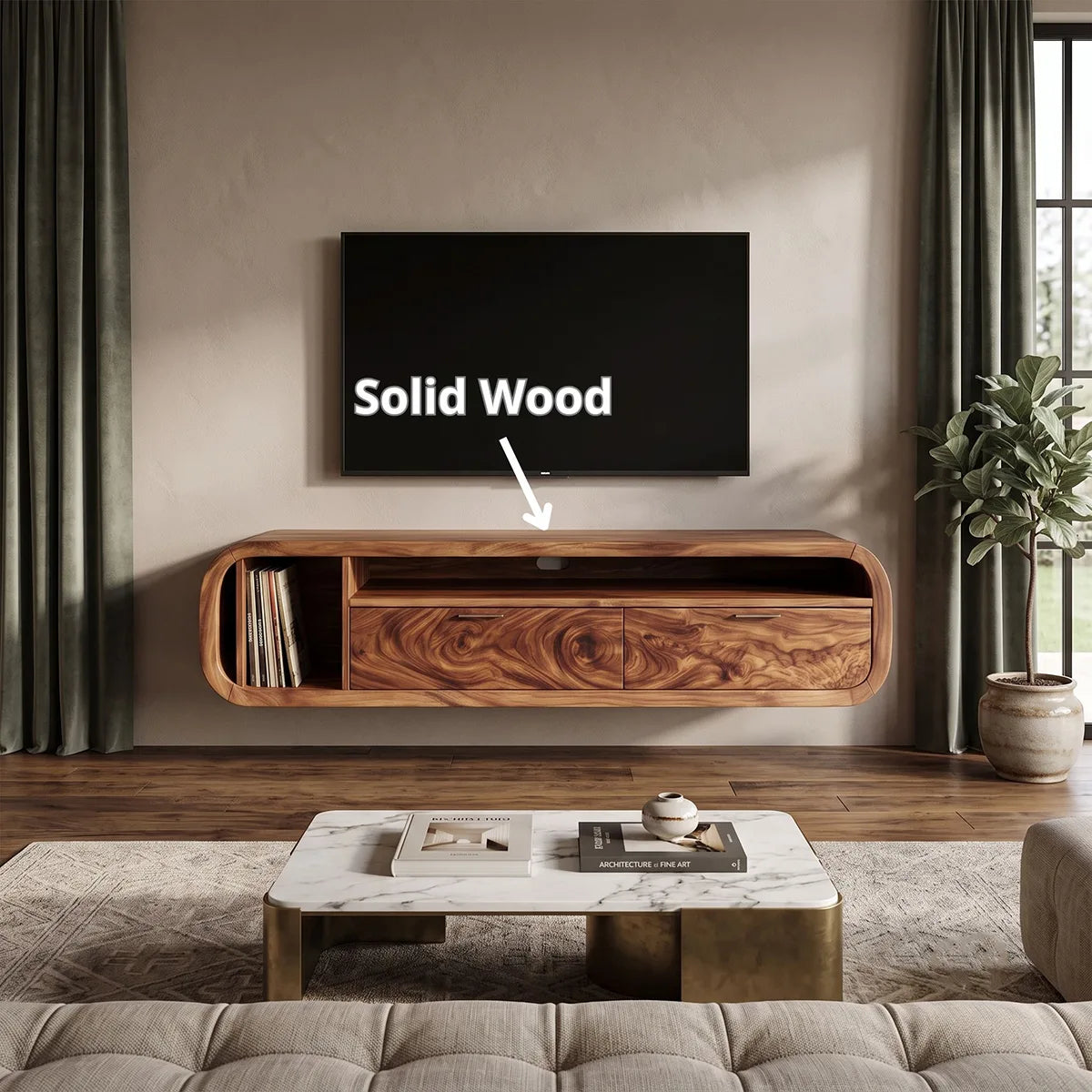 Floating TV Stand with 2 Drawers & Open Storage | Modern Media Console TH003-7DOM5TA