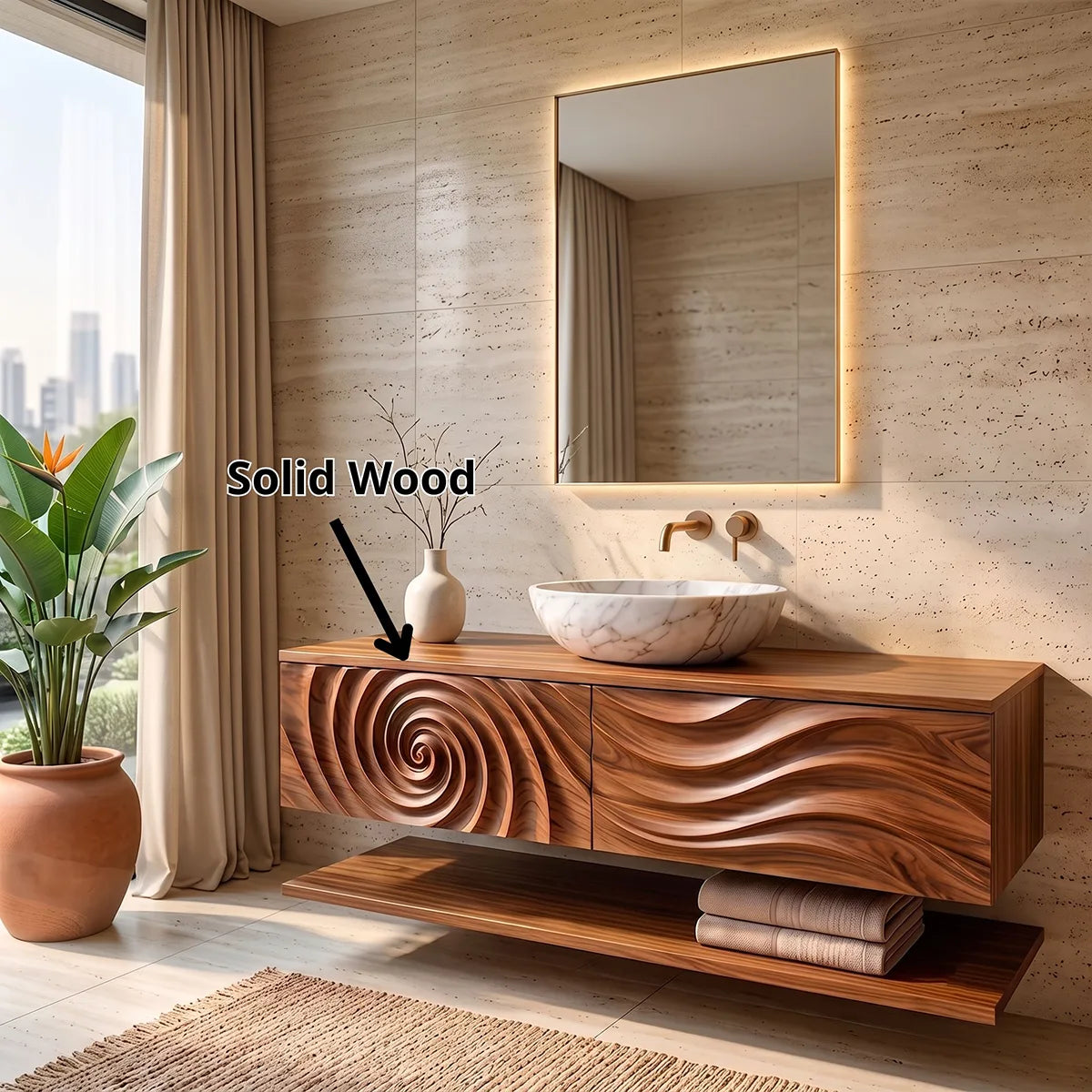 Floating Bathroom Vanity with Sculpted Doors | Modern Wall Mounted Vanity TH003-3XFL3MZ