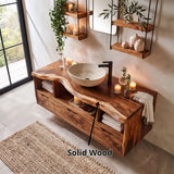 Live Edge Floating Bathroom Vanity with 3 Drawers & Open Storage Shelves | Modern Wall Mounted Vanity