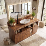 Freestanding Live Edge Bathroom Vanity with Drawers, Cabinets & Open Storage | Modern Wood Vanity