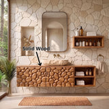 Floating Bathroom Vanity with Pebble Carved Doors & Open Side Shelves TH003-6VHK3DD