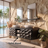 Modern Floating Bathroom Vanity with Wave Carved Doors & Center Open Shelves TH003-3UED6AZ