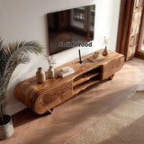 Curved 2-Door TV Stand with Open Shelves | Sculptural Modern Media Console