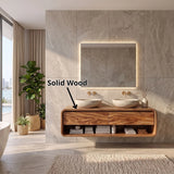 Modern Double Sink Floating Bathroom Vanity with Two Drawers & Open Shelf TH003-9TFD3FP