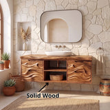 Organic Floating Bathroom Vanity with Cabinets, Open Shelves & Sculpted Wave Front TH003-7IJS3HC