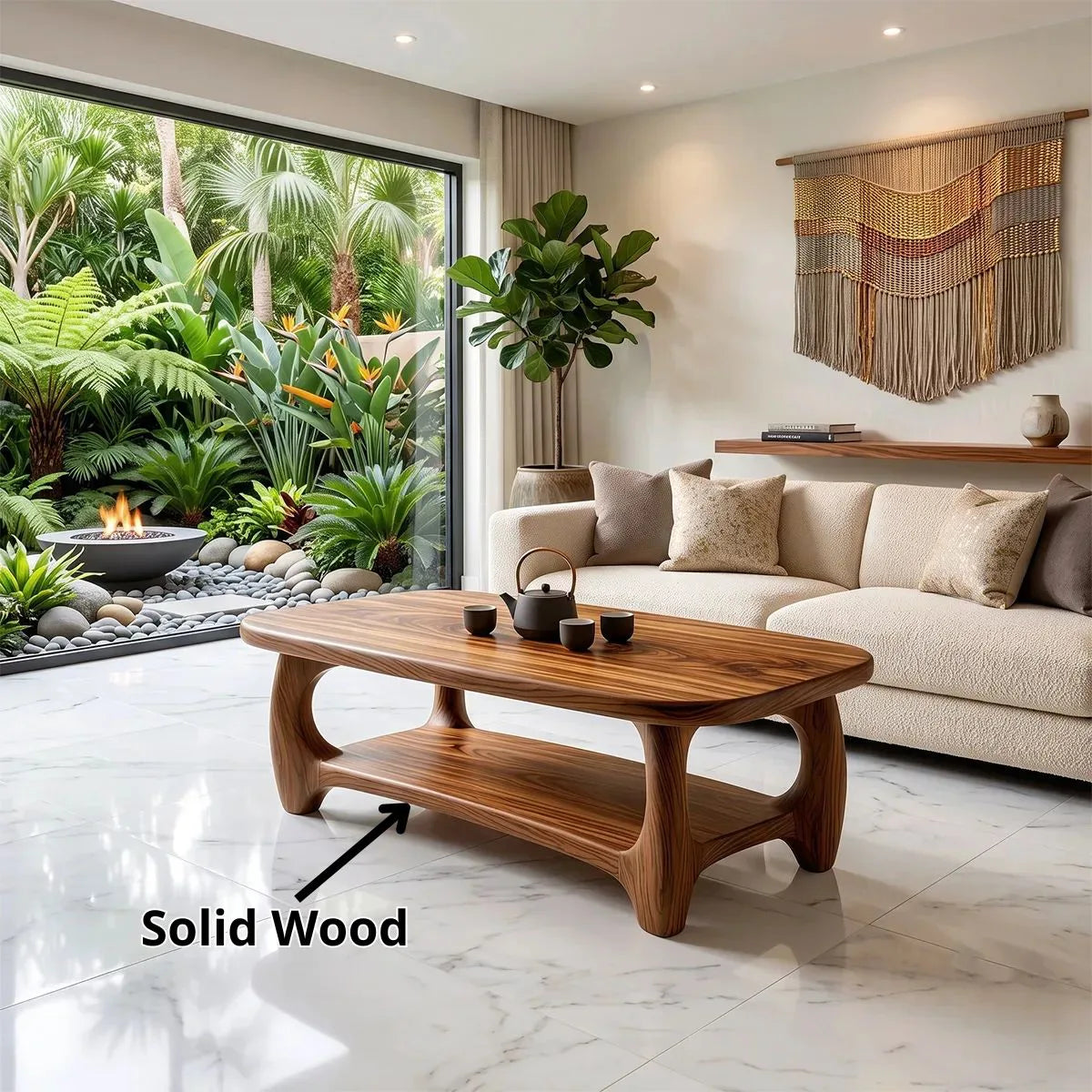 Modern Coffee Table with Open Shelf | Rounded Rectangle Center Table for Contemporary Living Room TH003-8562