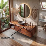 Floating Bathroom Vanity with Cabinet, Two Drawers & Open Shelf | Modern Live Edge Bathroom Vanity TH003-4SBL5MC