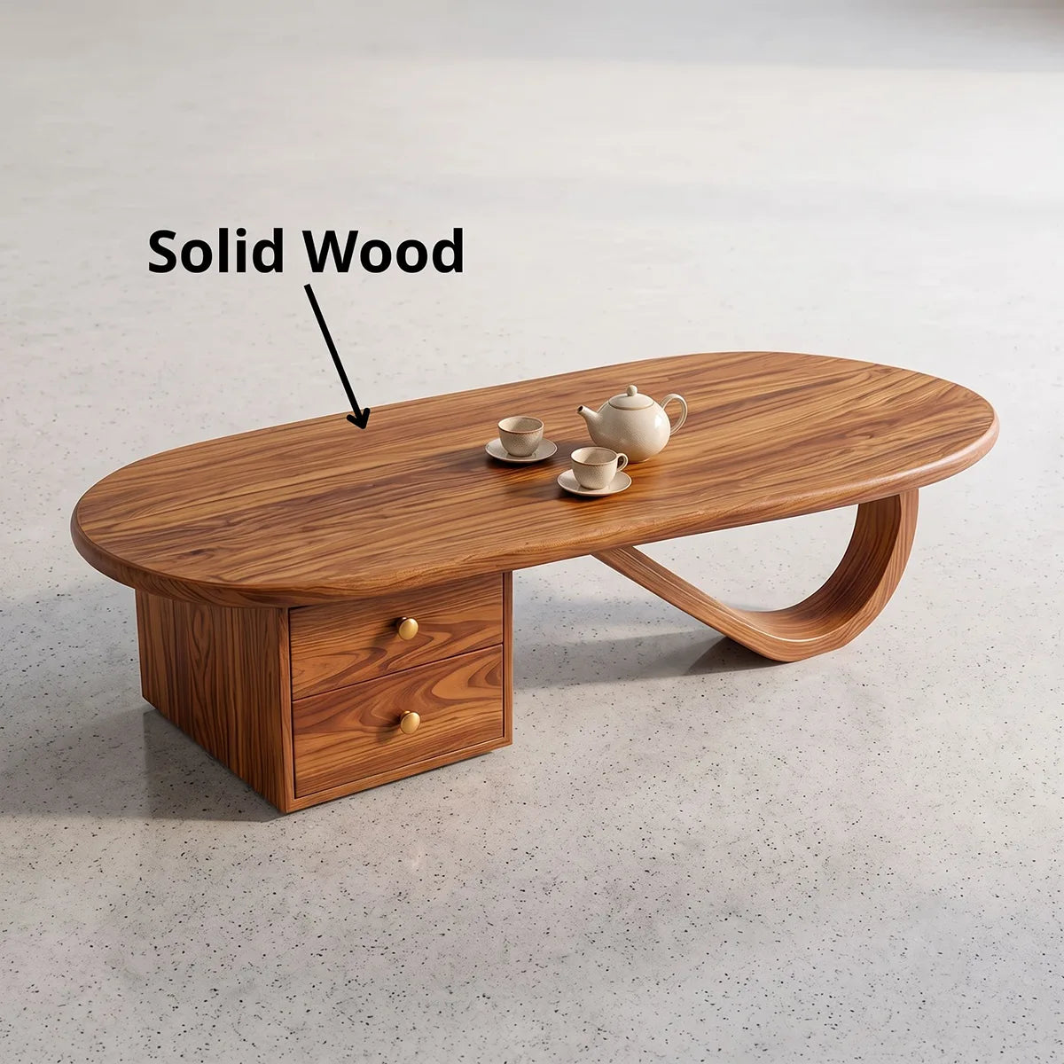 Modern Oval Coffee Table with Storage Drawers | Sculptural Contemporary Center Table for Living Room TH003-5102
