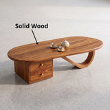 Modern Oval Coffee Table with Storage Drawers | Sculptural Contemporary Center Table for Living Room TH003-5102