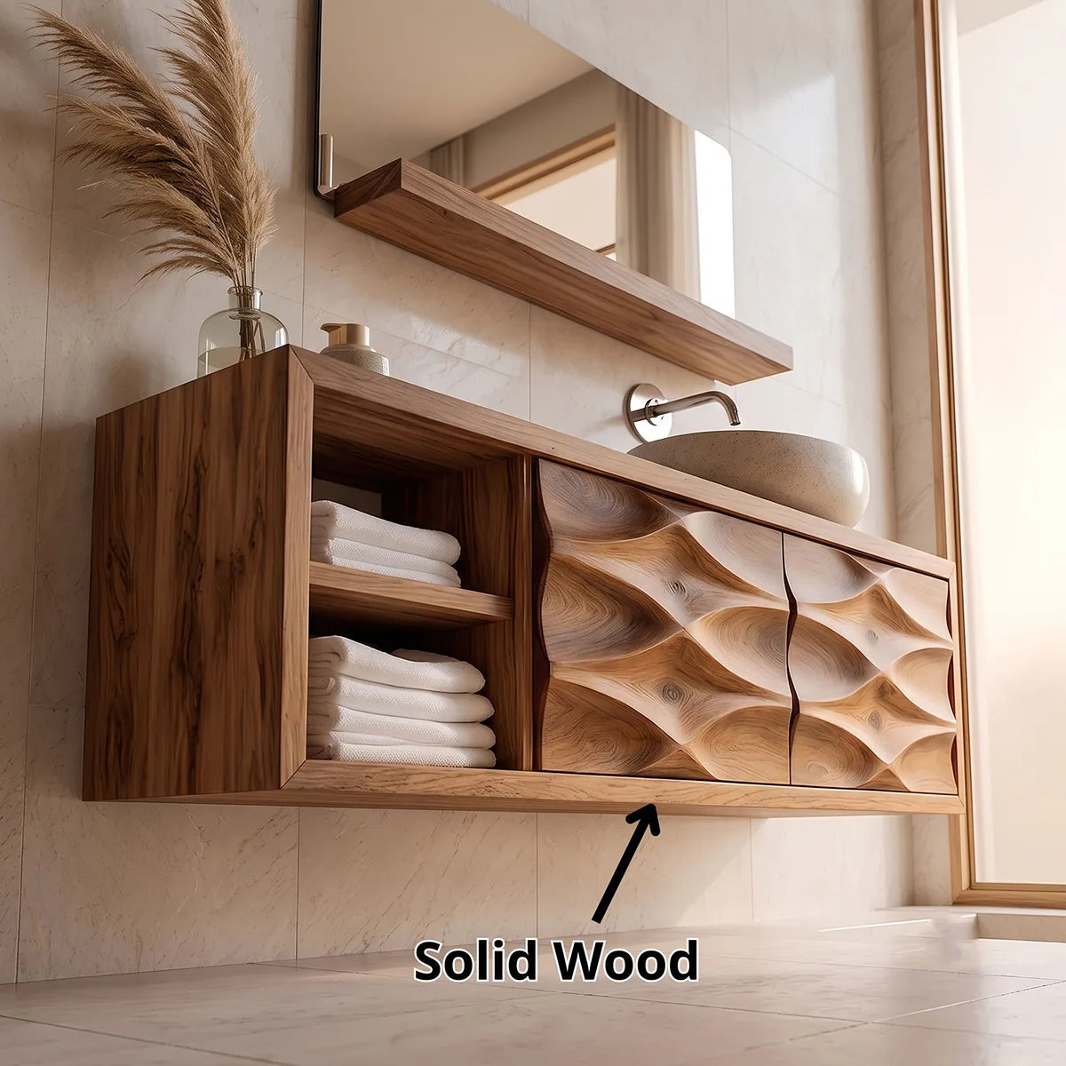 Modern Floating Bathroom Vanity with Sculpted Wave Doors | Wall-Mounted Vanity Cabinet TH003-6TQY1HS