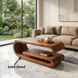 Modern Waterfall Coffee Table with Open Shelf | Contemporary Curved Center Table for Living Room TH003-6318