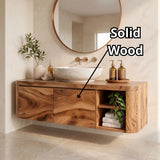 Floating Solid Wood Bathroom Vanity | Wall Mounted Single Sink Vanity with 2 Hinged Cabinets & Open Shelf TT006-6DFI9SI