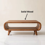 Modern Waterfall Coffee Table with Open Shelf | Mid-Century Curved Center Table for Living Room TH003-3124