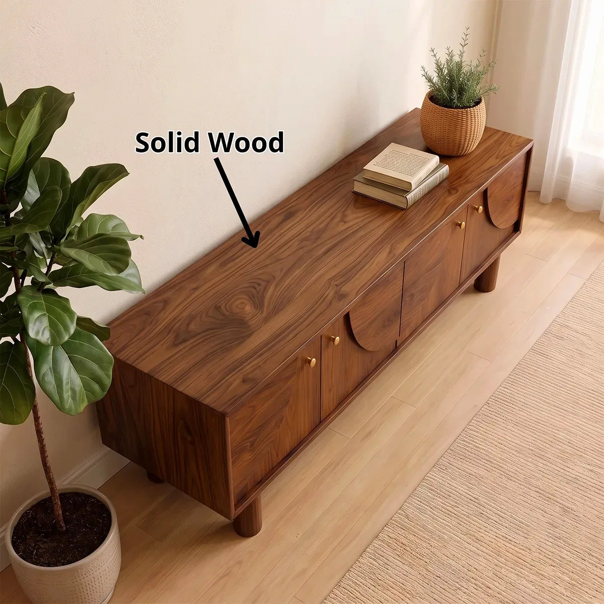 4-Door Mid-Century Modern TV Stand | Geometric Media Console