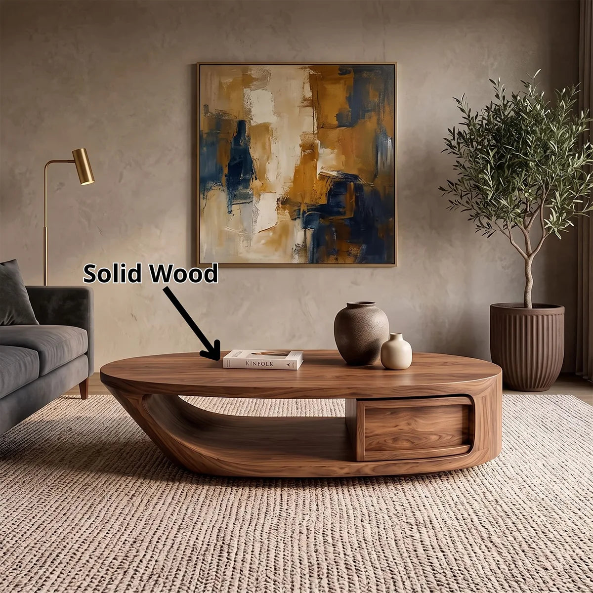 Modern Oval Coffee Table | Organic Sculptural Low Profile Living Room Center Table