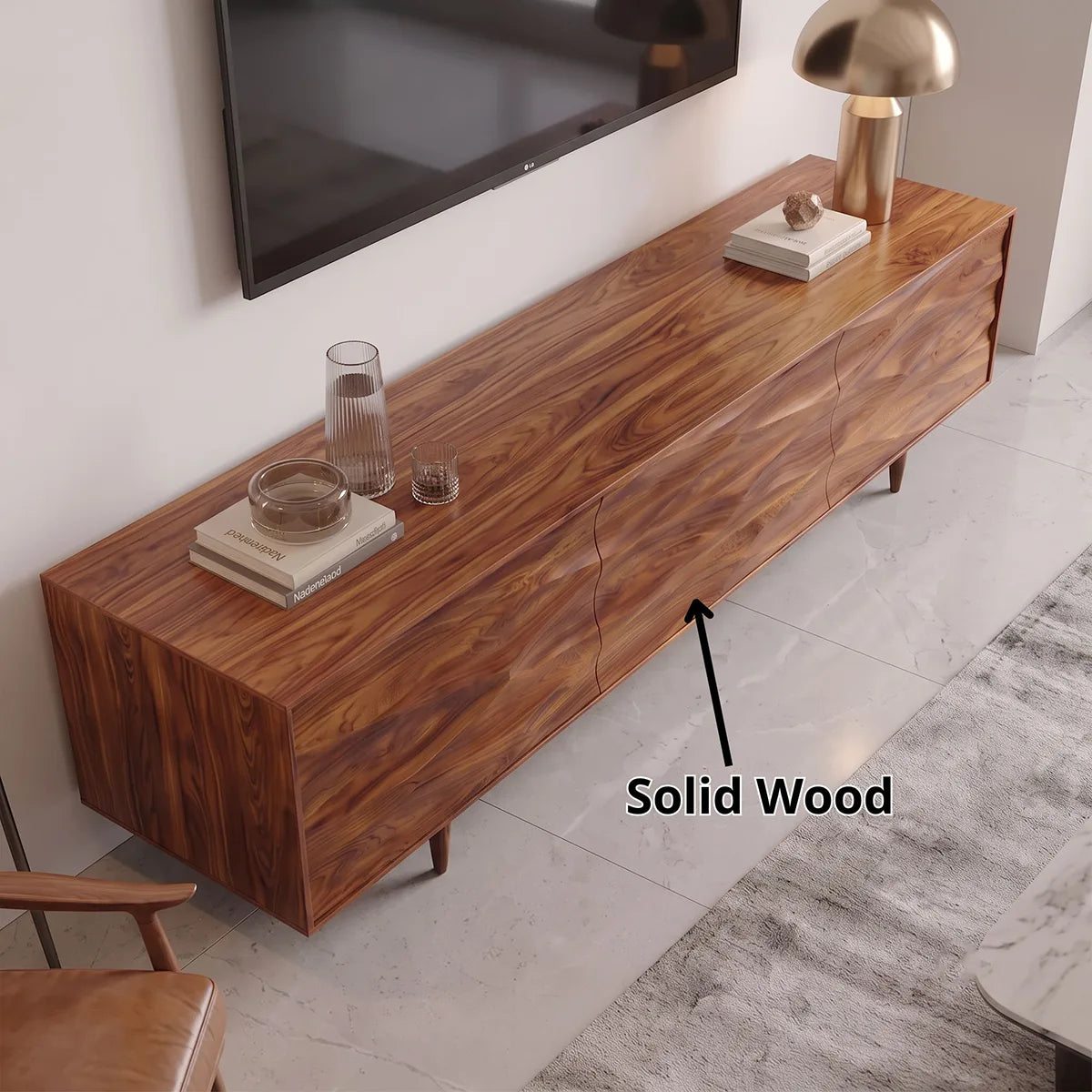 Sculptural Wave 3-Door TV Stand | Modern Carved Media Console