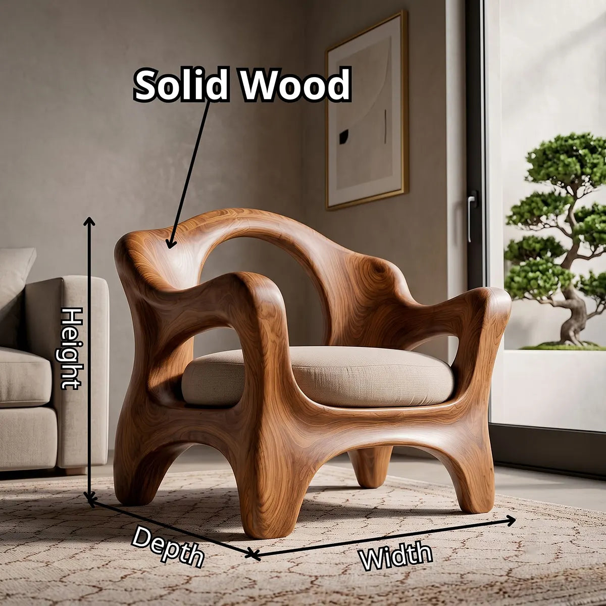 Sculptural Curved Armchair with Open Back | Organic Lounge Chair