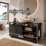 Freestanding Bathroom Vanity with 2 Doors & Open Shelves | Live Edge Vanity Cabinet with Storage