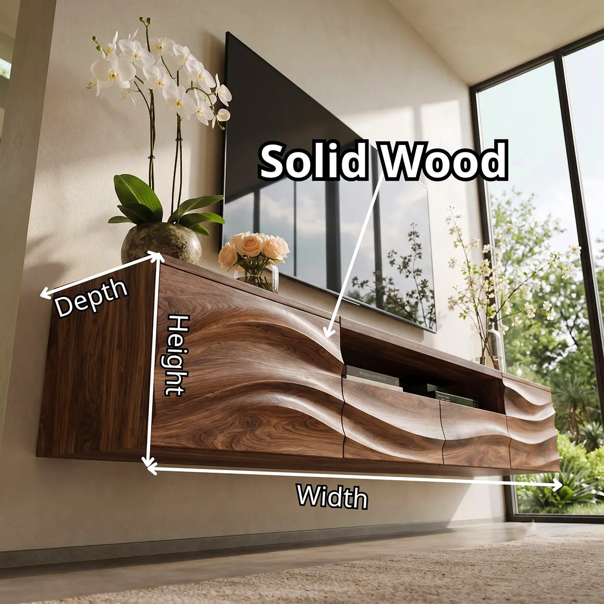 Organic Modern Floating TV Stand with Dual Cabinets, Open Shelf & Double Drawers TT006-5QDJ5ZW