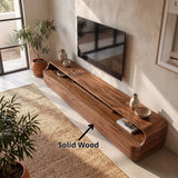 Modern Low Profile TV Stand with 2 Drawers & Open Media Shelves