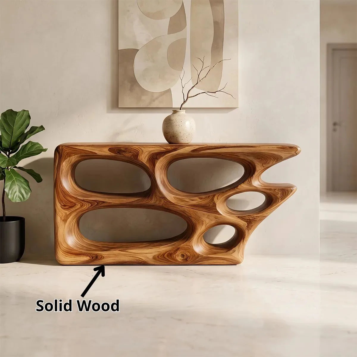 Organic Sculptural Console Table | Modern Open Shelf Console with Abstract Architectural Design TH003-9123