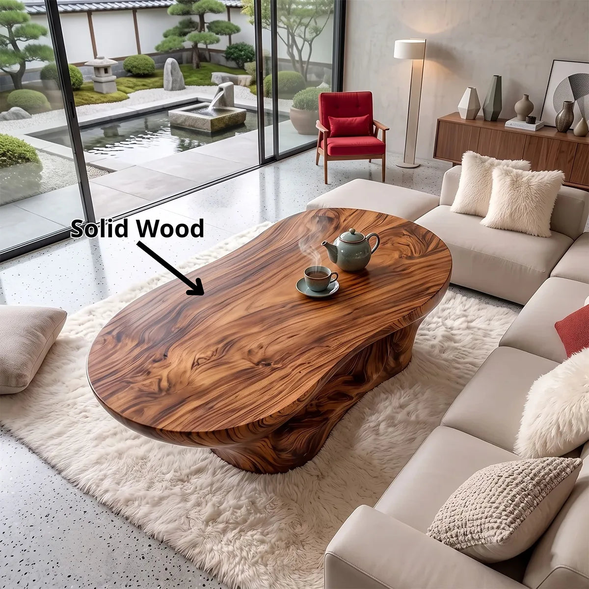 Sculptural Organic Coffee Table | Curved Open Base Modern Living Room Center Table