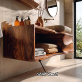 Floating Bathroom Vanity with Sculpted Cabinet & Open Shelf | Modern Wall Mounted Vanity