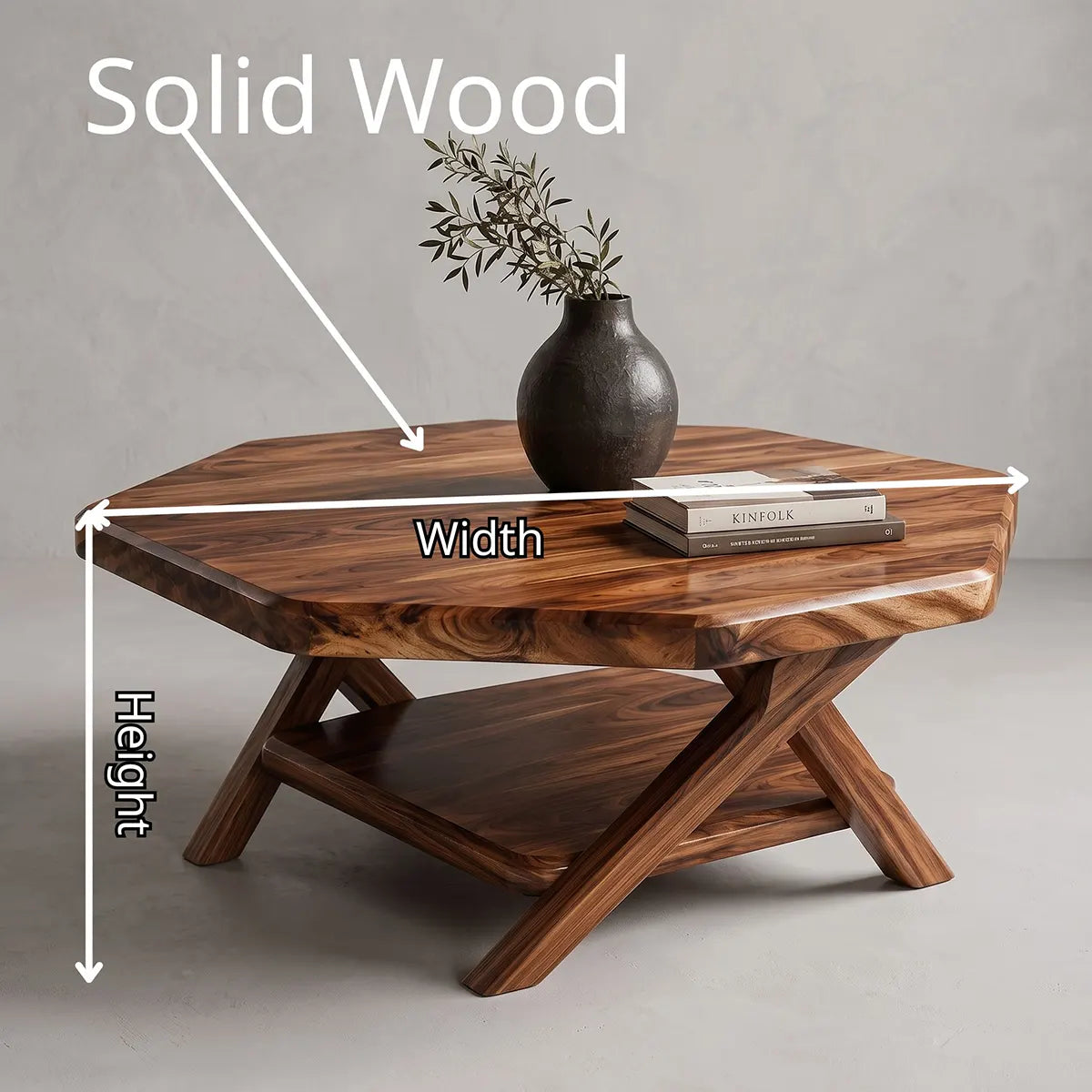 Solid Wood Square Coffee Table with Storage Shelf | Rustic Modern Living Room Table TT006-7233