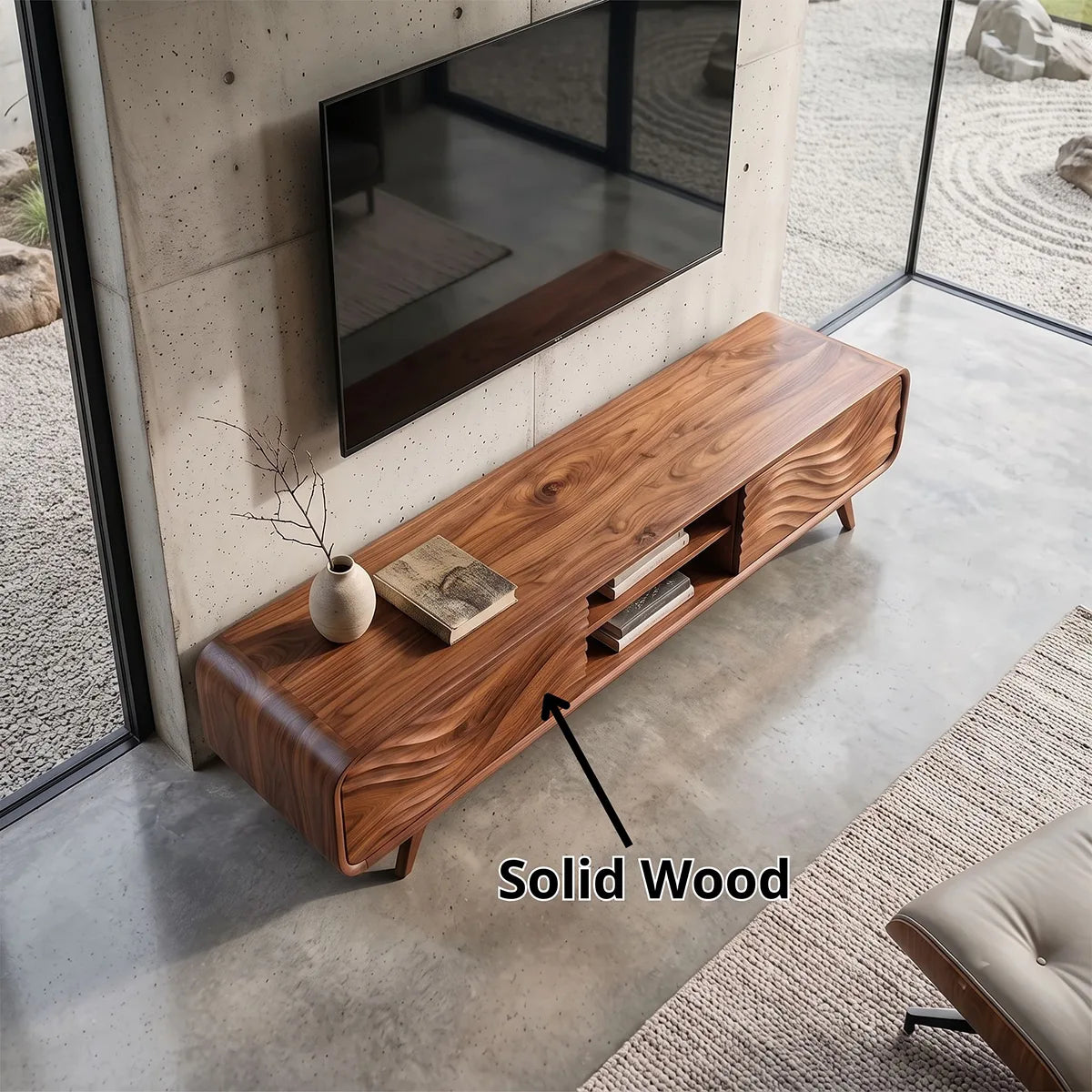 Wave Carved TV Stand with Cabinets & Open Shelves | Modern Media Console TH003-5DZA7TF