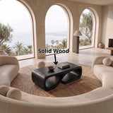 Sculptural Rectangular Coffee Table with Open Shelf | Organic Modern Rounded Center Table