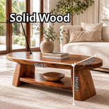 Solid Wood Oval Coffee Table with Storage Shelf | Modern Organic Living Room Table TT006-8795