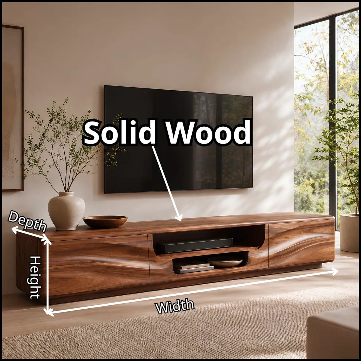 Organic Modern TV Stand with Dual Cabinets & Open Media Shelf | Modern Entertainment Console TT006-7DSN7TR