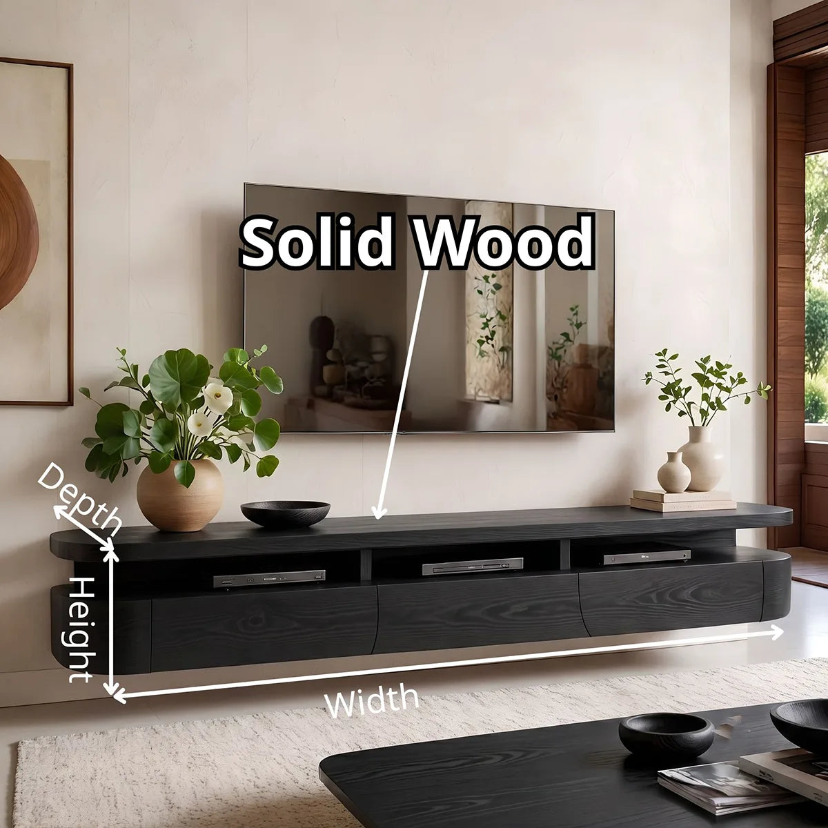 Modern Floating TV Stand with Open Media Shelf & Three Storage Drawers TT006-2WVU2VZ