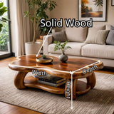 Organic Solid Wood Coffee Table with Storage Shelf | Freeform Modern Center Table TT006-7456