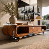 Sculptural Curved TV Stand with Open Shelves & Concealed Storage | Modern Low Profile Media Console