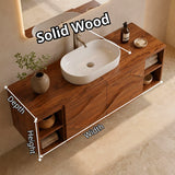 Floating Bathroom Vanity with 2 Carved Wave Doors & 4 Open Storage Compartments